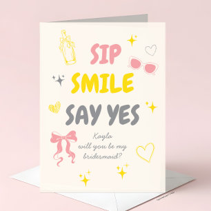 Pink + Yellow Doodle Bridesmaid Proposal Card