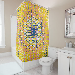 Pink Yellow Floral Abstract Shower Curtain