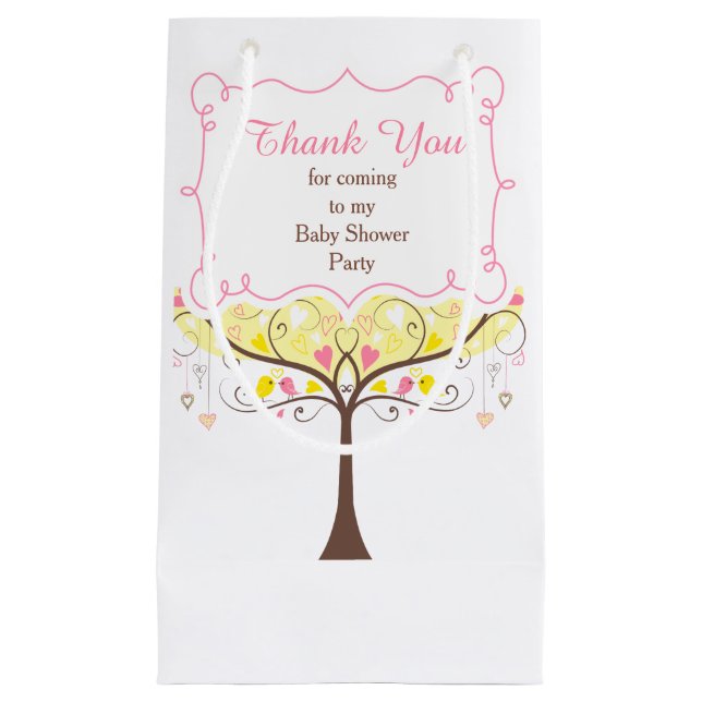 Pink & Yellow Floral Bird Baby Shower Thank You Small Gift Bag (Front)