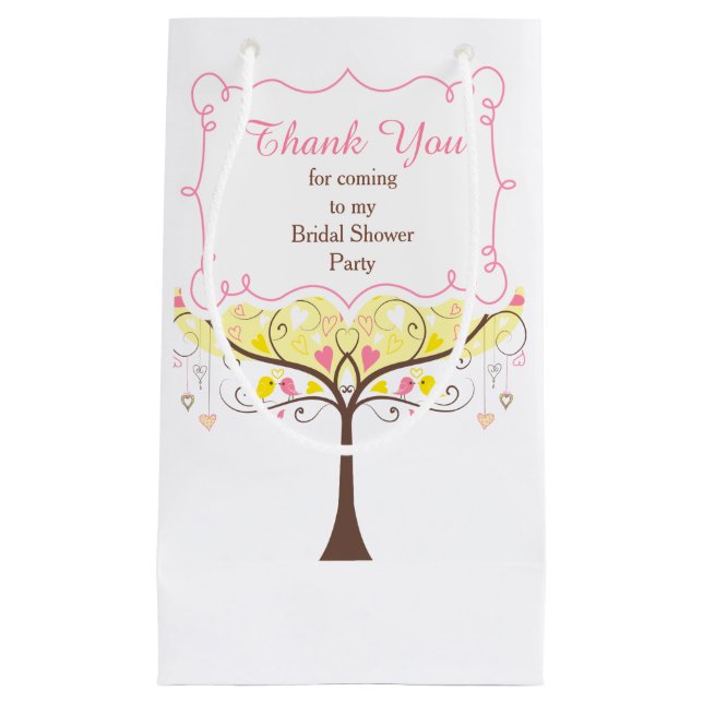 Pink & Yellow Floral Bird Bridal Shower Thank You Small Gift Bag (Front)