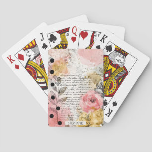 Pink Yellow Floral Collage on Antique Paper Playing Cards