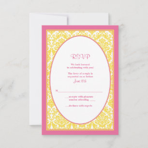 Pink Yellow Floral Damask Wedding Reply Card