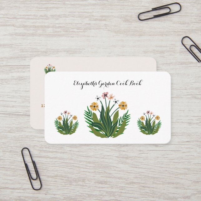  Pink Yellow Floral Flowers Watercolor Custom Business Card (Front/Back In Situ)
