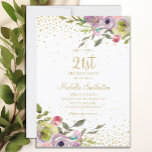 Pink Yellow Floral Gold Glitter 21st Birthday Invitation<br><div class="desc">Elegant and colourful pink and yellow watercolor floral with gold glitter on a white 21st birthday party invitation.  Contact us for help with customisation or to request matching products.</div>