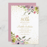 Pink Yellow Floral Gold Glitter 80th Birthday Invitation<br><div class="desc">Elegant and colourful pink and yellow watercolor floral with gold glitter on a white 80th birthday party invitation.  Contact us for help with customisation or to request matching products.</div>