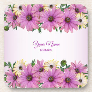 Pink Yellow Floral Rustic Elegant Wedding Party Coaster