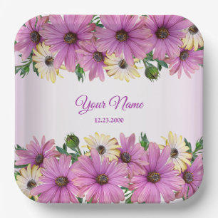 Pink Yellow Floral Rustic Elegant Wedding Party Paper Plate