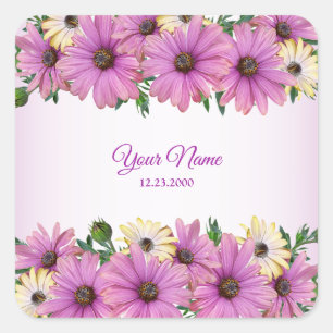 Pink Yellow Floral Rustic Elegant Wedding Party Square Sticker
