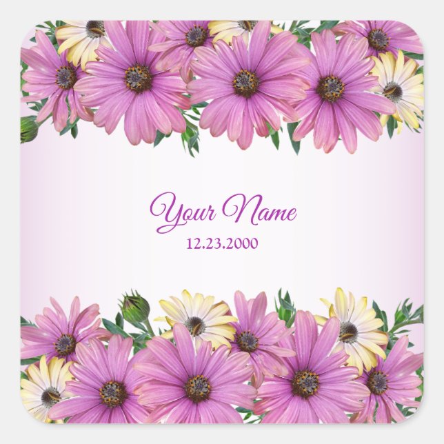 Pink Yellow Floral Rustic Elegant Wedding Party Square Sticker (Front)