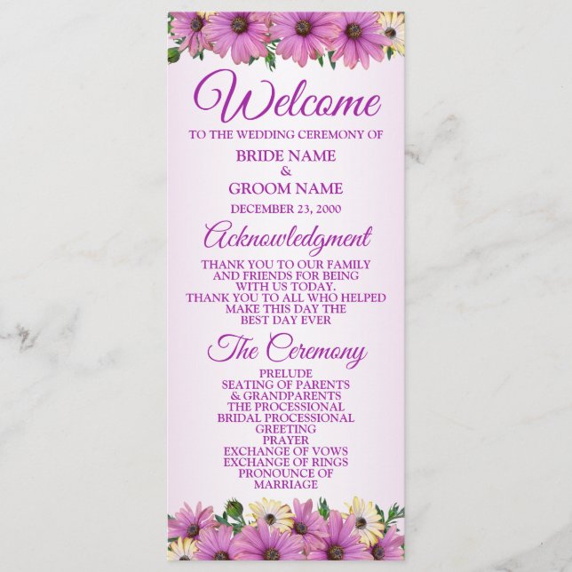 Pink Yellow Floral Rustic Elegant Wedding  Programme (Front)