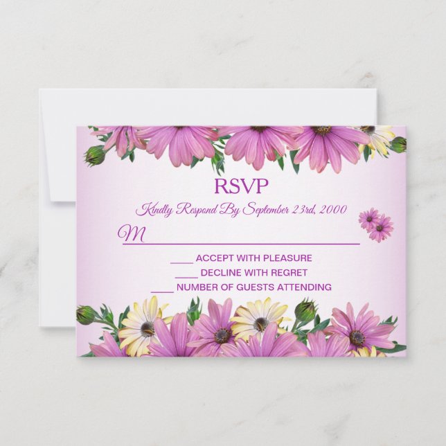 Pink Yellow Floral Rustic Elegant Wedding RSVP Card (Front)