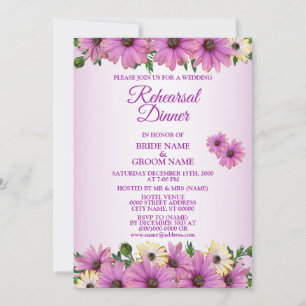 Pink Yellow Floral Rustic Wedding Rehearsal Dinner Invitation
