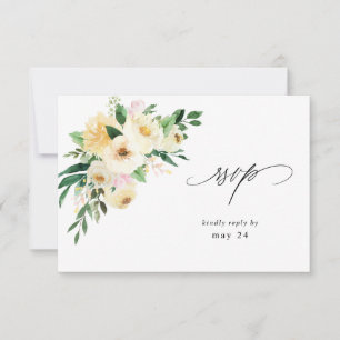 Pink & Yellow Floral w Meal RSVP 3 Card