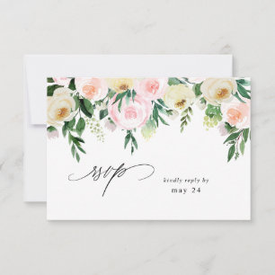 Pink & Yellow Floral w Meal RSVP 4 Card