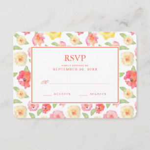 Pink & Yellow Floral Watercolor - Wedding RSVP Card