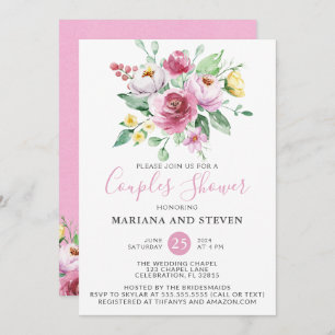 Pink Yellow Floral Wedding Couples Shower Invitation
