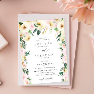 Pink & Yellow Floral Wedding Invitation