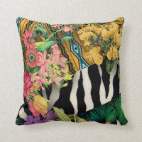 Pink Yellow Floral Zebra Indian Print Pattern