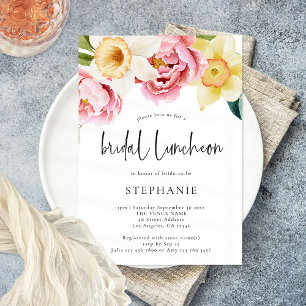 Pink Yellow Florals Bridal Shower Luncheon Invitation
