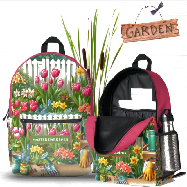 Pink Yellow Flower Garden  Printed Backpack (Master Gardener / Floral Organizer Backpack)