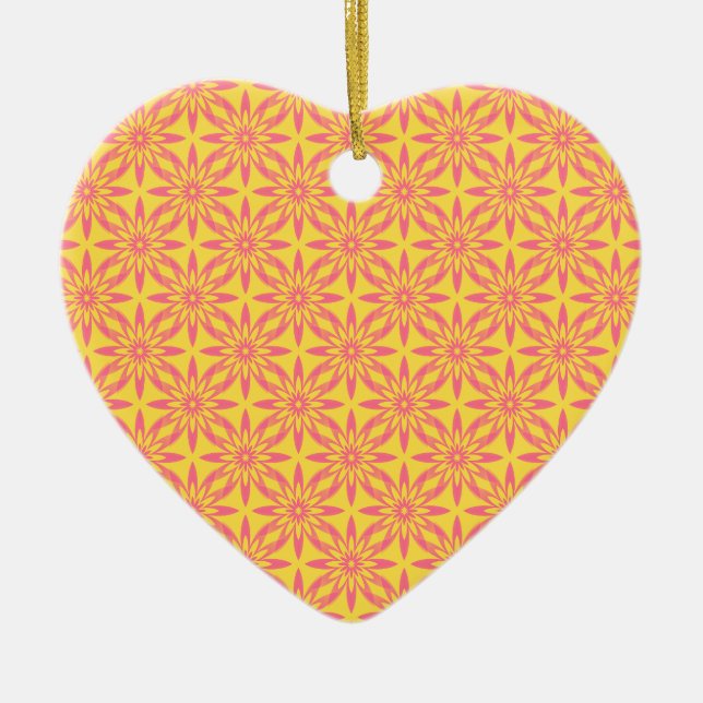 Pink Yellow Flower Seamless Pattern Ceramic Tree Decoration (Front)