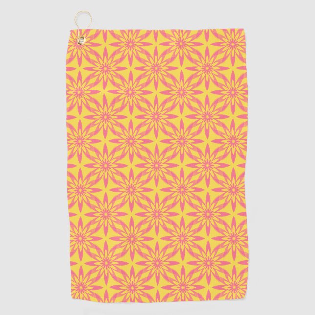 Pink Yellow Flower Seamless Pattern Golf Towel (Front)