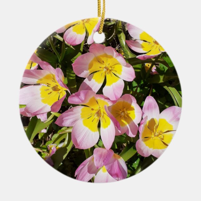 Pink & Yellow Flowers Ceramic Ornament (Front)