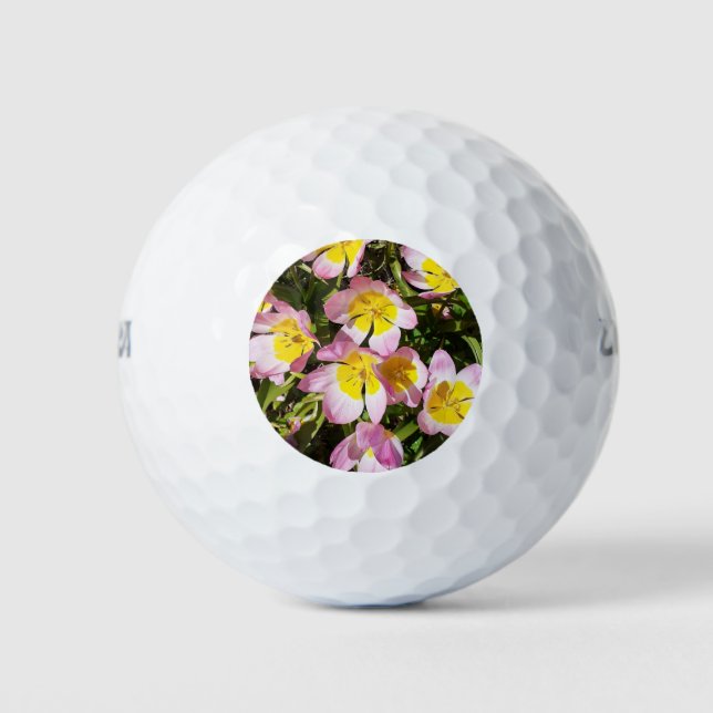 Pink & Yellow Flowers Golf Balls (Front)