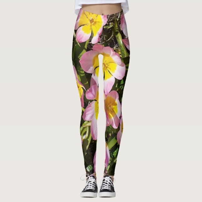Pink & Yellow Flowers Leggings (Front)