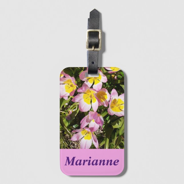 Pink & Yellow Flowers  Luggage Tag (Front Vertical)
