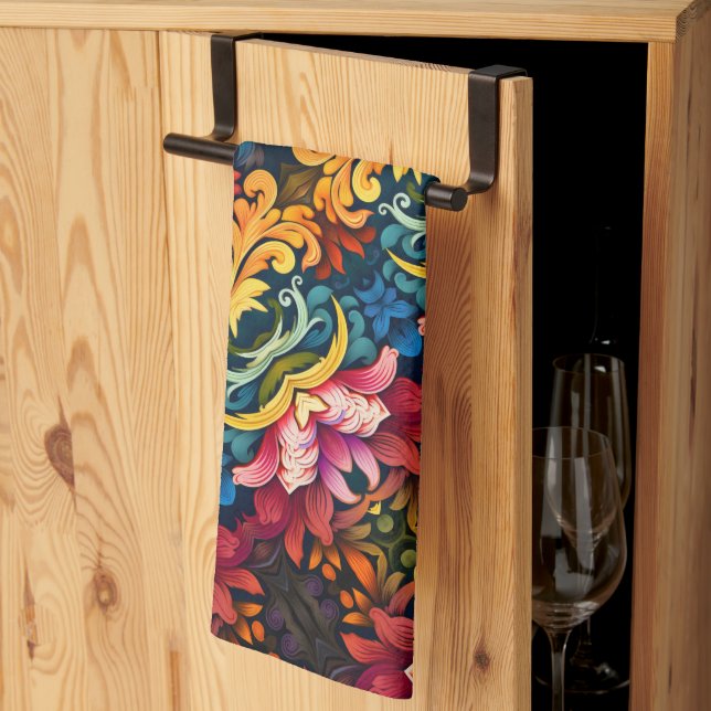 pink Yellow Flowers Tea Towel (Thirds Fold)