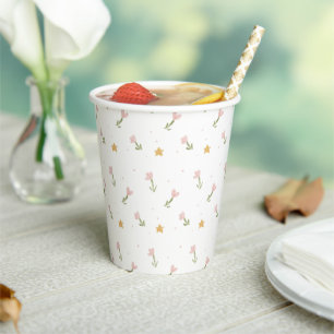 Pink & Yellow Flowers Vintage Baby Shower Paper Cups