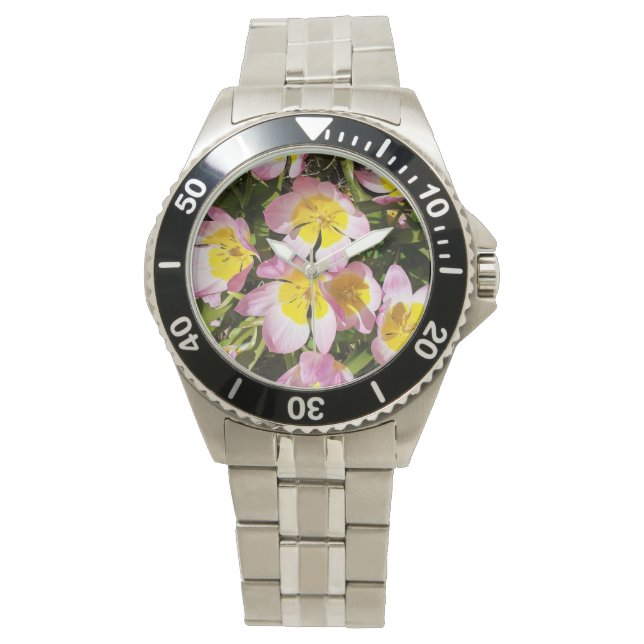 Pink & Yellow Flowers Watch (Front)