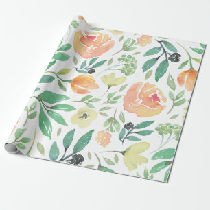 Pink & Yellow Flowers Watercolors Seamless Patter Wrapping Paper