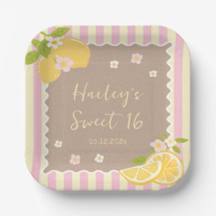 Pink Yellow Freshly Lemon Birthday Paper Plates