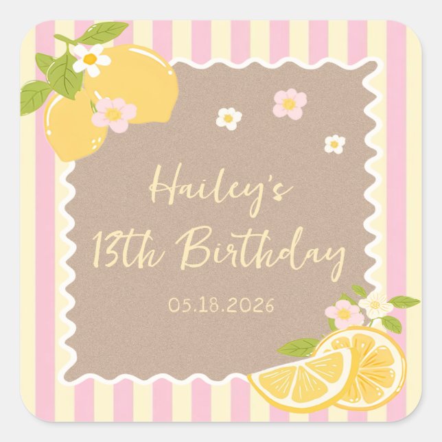 Pink & Yellow Freshly Lemon Birthday Sticker (Front)
