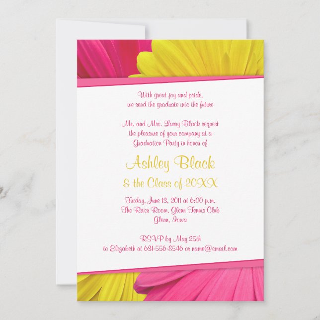 Pink Yellow Gerber Daisy Graduation Invitation (Front)
