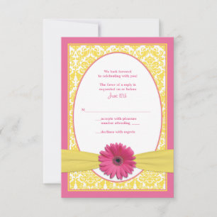 Pink Yellow Gerbera Daisy Wedding Reply Card