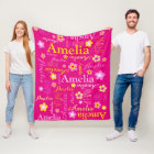 Pink yellow girls name Amelia flower blanket