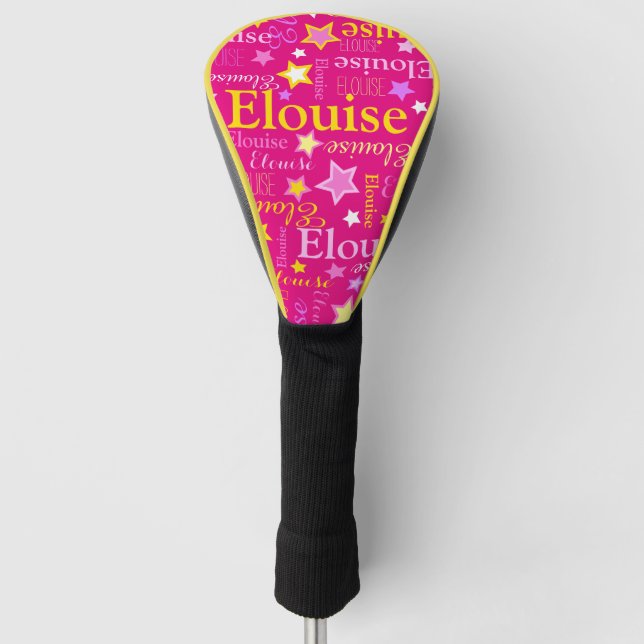 Pink yellow girls name Elouise stars pattern Golf Head Cover (Front)