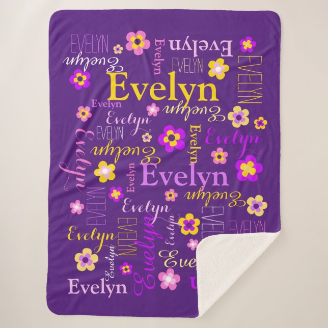 Pink yellow girls name Evelyn flower blanket Cute (Front)