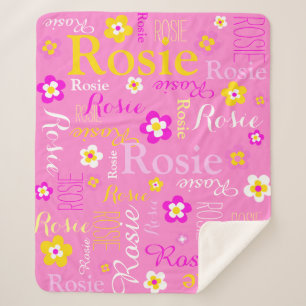 Pink yellow girls name flower graphic blanket