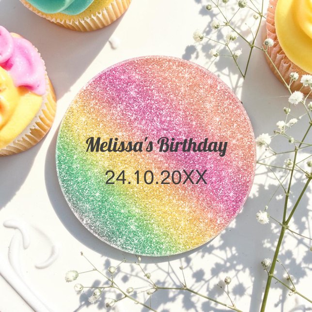 Pink Yellow Glitter Birthday Party Coaster (Creator Uploaded)