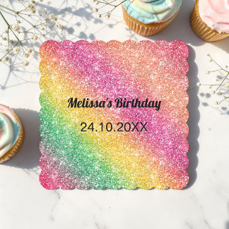 Pink Yellow Glitter Birthday Party Paper Coaster