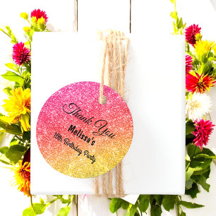 Pink Yellow Glitter Birthday Thank You Favour Tags