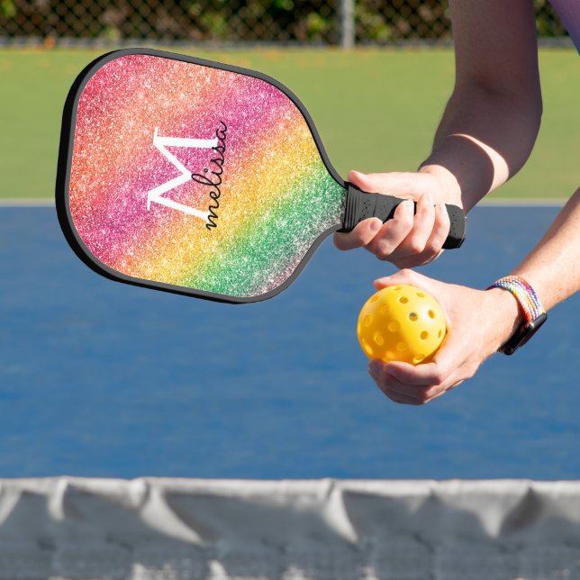 Pink Yellow Glitter Sparkle Pickleball Paddle (Insitu)
