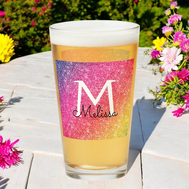 Pink Yellow Gold Glitter Name Sparkle Glass Cup (Creator Uploaded)
