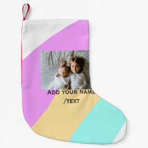 Pink yellow green add photo text name custom edita small christmas stocking