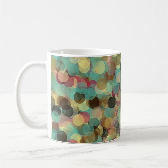 pink yellow green and blue circle pattern abstract coffee mug (Left)
