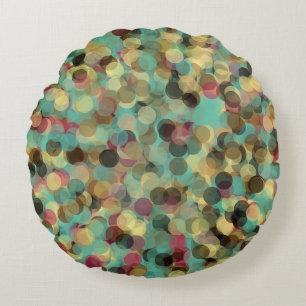 pink yellow green and blue circle pattern abstract round cushion